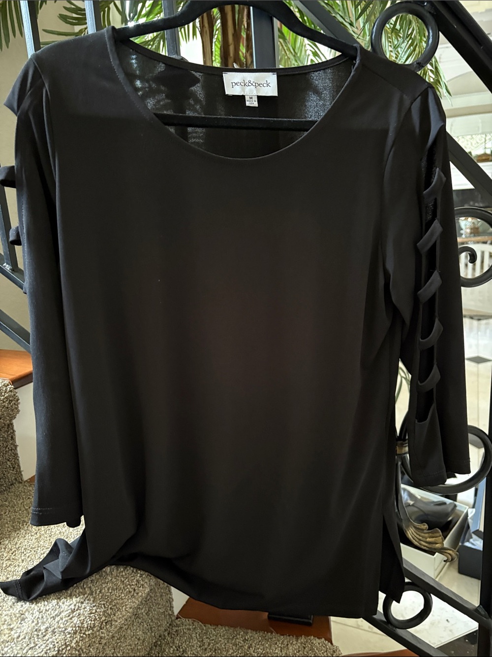 Peck & Peck Black Ladder-Sleeve Blouse